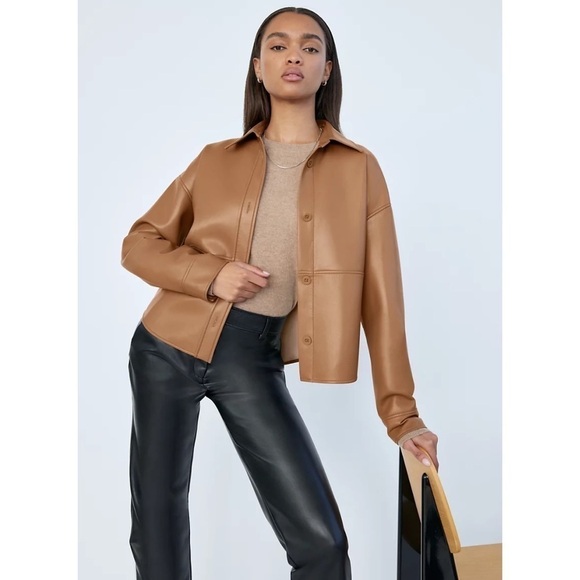 Aritzia Jacket Pelli Hip Shirt Shacket Vegan-Leather Button-Down Saville XS NWT - Picture 7 of 8